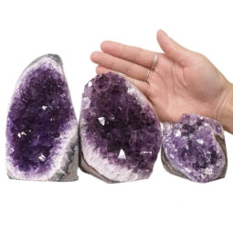Amethyst Polished Crystal Geode Specimen Set 3 Pieces DN416 | Himalayan Salt Factory