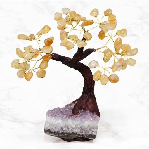 Citrine Gemstone Bonsai Tree on Amethyst Cluster 20cm | Himalayan Salt Factory