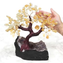 Citrine Gemstone Bonsai Tree on Amethyst Cluster 25cm | Himalayan Salt Factory