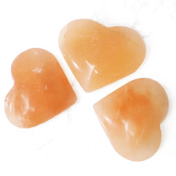 Orange Selenite Heart Palm Stone Set 3 | Himalayan Salt Factory