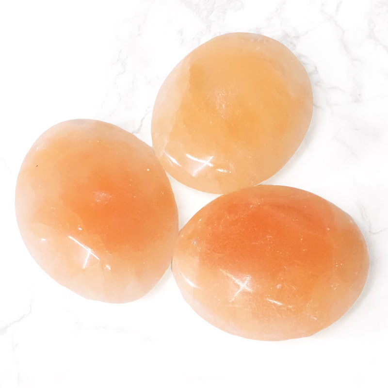 Orange Selenite Oval Palm Stones Set 3 3 Orange Selenite Oval Palm Stone Set 3 | Himalayan Salt Factory