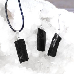Raw Black Tourmaline Pendant and Earring Set - BRABT | Himalayan Salt Factory