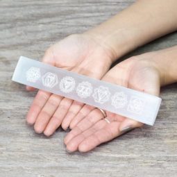 Selenite Flat Engraved Slab 20cm | Himalayan Salt Factory