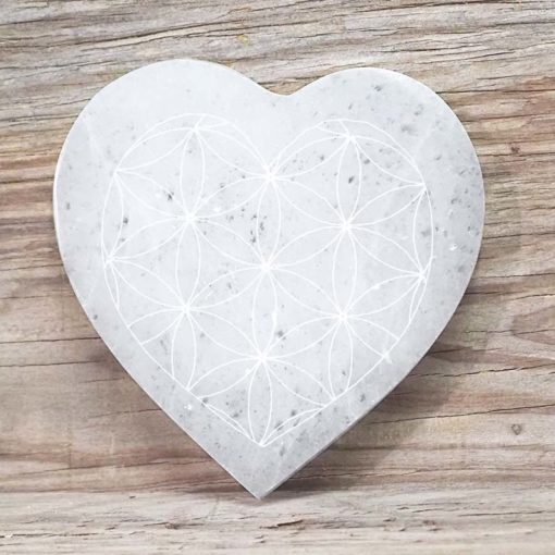 Selenite Heart Engraved Plate | Himalayan Salt Factory