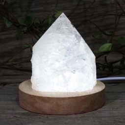 Clear Quartz Point with LED Light Crystal Large Display Base Pack | Himalayan Salt Factory