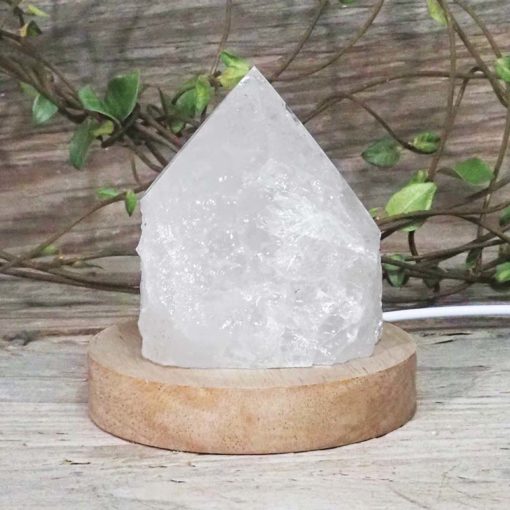 Clear Quartz Point with LED Light Crystal Large Display Base Pack | Himalayan Salt Factory
