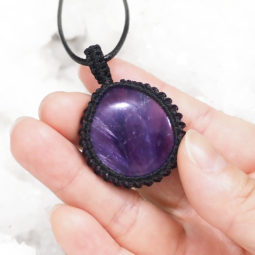 Natural Amethyst Macrame Netted Pendant P009 5 Natural Amethyst Macrame Netted Pendant | Himalayan Salt Factory