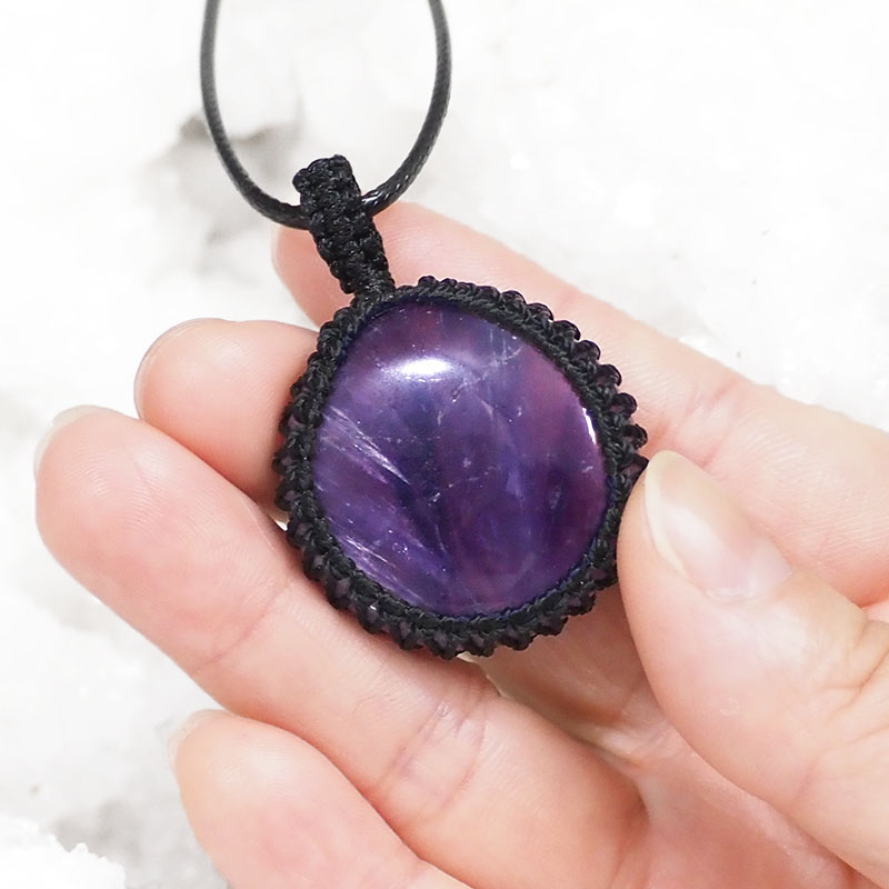 Natural Amethyst Macrame Netted Pendant P009 4 Natural Amethyst Macrame Netted Pendant | Himalayan Salt Factory