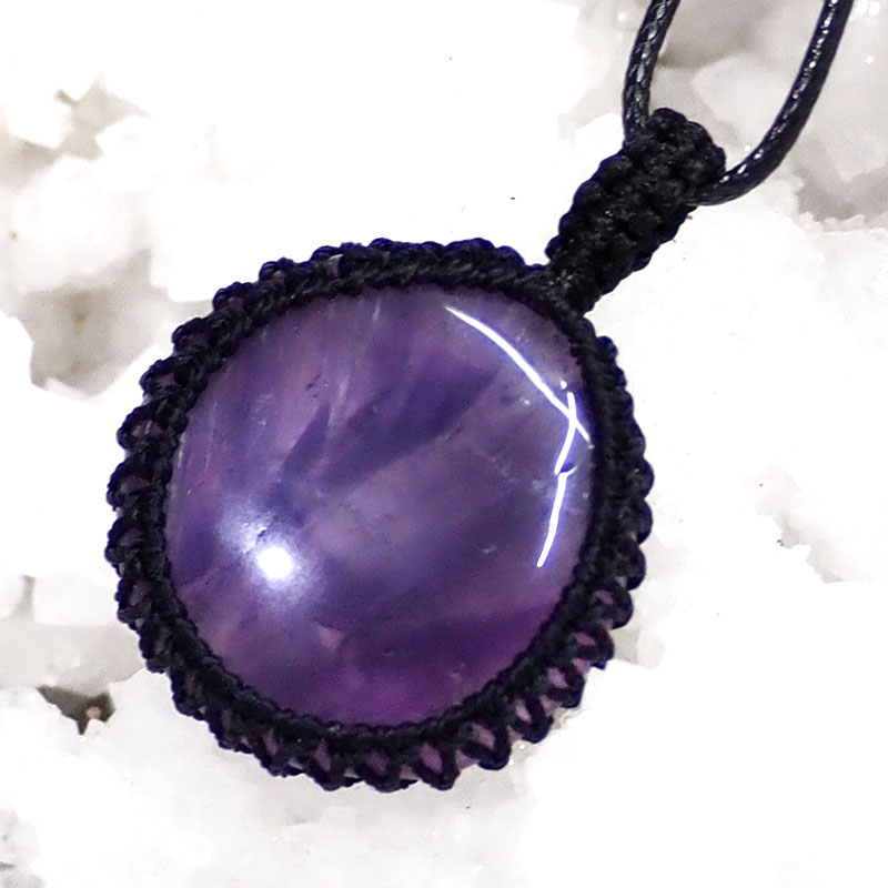 Natural Amethyst Macrame Netted Pendant P009 3 Natural Amethyst Macrame Netted Pendant | Himalayan Salt Factory
