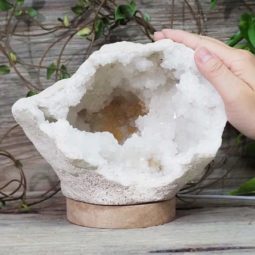 Natural Calcite Geode Lamp with Large LED Light Base DS1073 | Himalayan Salt Factory