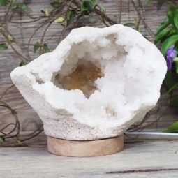 Natural Calcite Geode Lamp with Large LED Light Base DS1073 | Himalayan Salt Factory