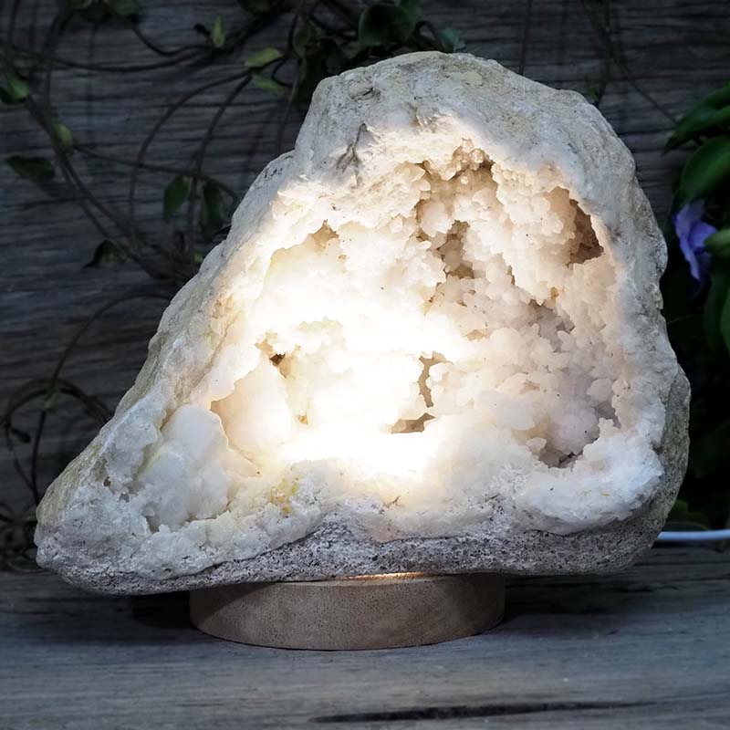 2.923kg Natural Calcite Geode Lamp with Large LED Light Base DS1078 3 Natural Calcite Geode Lamp with Large LED Light Base DS1078 | Himalayan Salt Factory