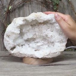Natural Calcite Geode Lamp with Large LED Light Base DS1121 | Himalayan Salt Factory