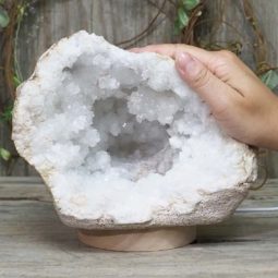 Natural Calcite Geode Lamp with Large LED Light Base DS1127 | Himalayan Salt Factory