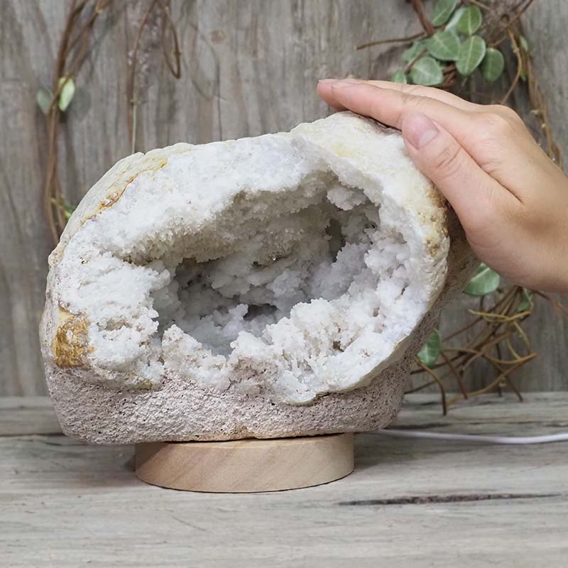 3.71kg Natural Calcite Geode Lamp with Large LED Light Base DS1163 4 Natural Calcite Geode Lamp with Large LED Light Base DS1163 | Himalayan Salt Factory