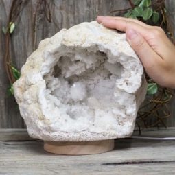 Natural Calcite Geode Lamp with Large LED Light Base DS1174 | Himalayan Salt Factory