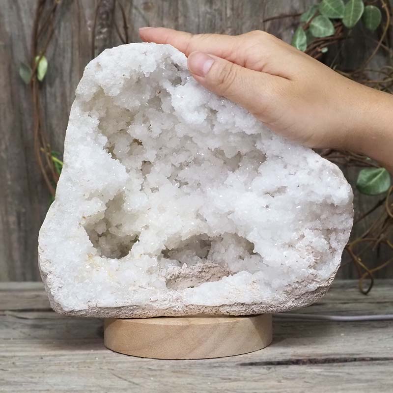 2.29kg Natural Calcite Geode Lamp with Large LED Light Base DS1182 4 Natural Calcite Geode Lamp with Large LED Light Base DS1182 | Himalayan Salt Factory