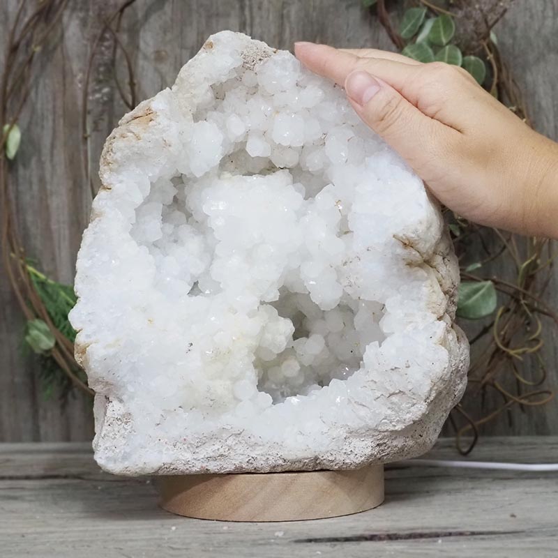 3.74kg Natural Calcite Geode Lamp with Large LED Light Base DS1191 4 Natural Calcite Geode Lamp with Large LED Light Base DS1191 | Himalayan Salt Factory