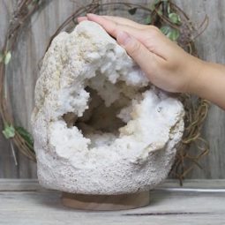 Natural Calcite Geode Lamp with Large LED Light Base DS1195 | Himalayan Salt Factory