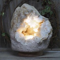 Natural Calcite Geode Lamp with Large LED Light Base DS1195 | Himalayan Salt Factory