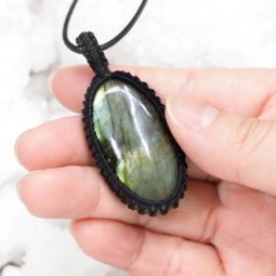 Natural Labradorite Macrame Netted Pendant P011 5 Natural Labradorite Macrame Netted Pendant | Himalayan Salt Factory