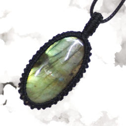 Natural Labradorite Macrame Netted Pendant | Himalayan Salt Factory