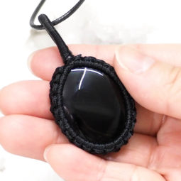 Natural Obsidian Macrame Netted Pendant P012 5 Natural Obsidian Macrame Netted Pendant | Himalayan Salt Factory