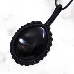 Natural Obsidian Macrame Netted Pendant | Himalayan Salt Factory