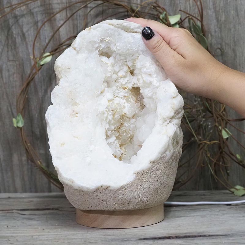 4.63kg Natural Calcite Geode Lamp with Large LED Light Base DS1261 5 Natural Calcite Geode Lamp with Large LED Light Base DS1261 | Himalayan Salt Factory