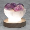 Selenite Fire Bowl With Amethyst Tumbled Stone on Large LED Base | Himalayan Salt Factory