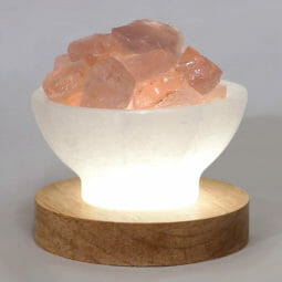 Selenite Fire Bowl With Rose Quartz Rough on Large LED Base 17 Selenite Fire Bowl With Rose Quartz Rough on Large LED Base | Himalayan Salt Factory