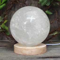2.61kg Clear Quartz Polished Sphere with LED Light Large Display Base DS1305