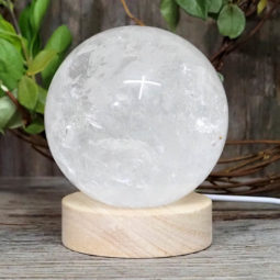 0.84kg Clear Quartz Polished Sphere with LED Light Small Display Base DS1307