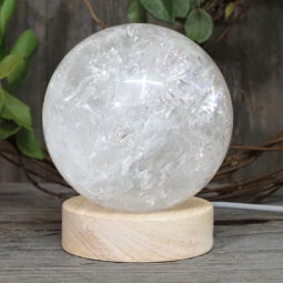 0.92kg Clear Quartz Polished Sphere with LED Light Small Display Base DS1308