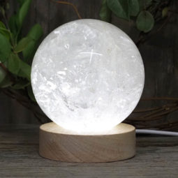 0.76kg Clear Quartz Polished Sphere with LED Light Small Display Base DS1310