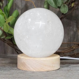 0.76kg Clear Quartz Polished Sphere with LED Light Small Display Base DS1310