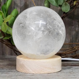 0.77kg Clear Quartz Polished Sphere with LED Light Small Display Base DS1311
