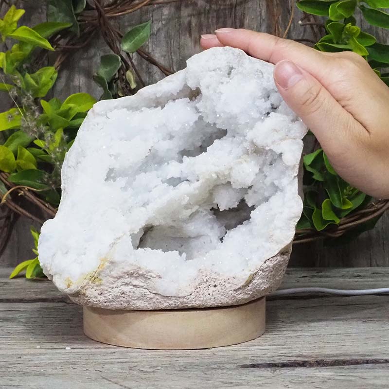 1.85kg Natural Calcite Geode Lamp with Large LED Light Base DS1317 5 Natural Calcite Geode Lamp with Large LED Light Base DS1317 | Himalayan Salt Factory