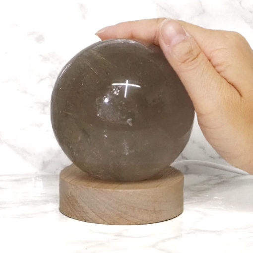 0.73kg Smoky Quartz Polished Sphere with LED Light Small Display Base DS1314