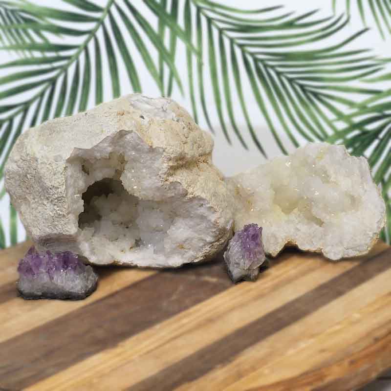 7.05kg Calcite Geode Set with Amethyst DJ446 3 Calcite Geode Set with Amethyst DJ446