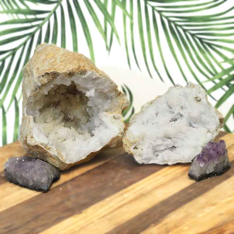 4.45kg Calcite Geode Set with Amethyst DJ448 3 Calcite Geode Set with Amethyst DJ448