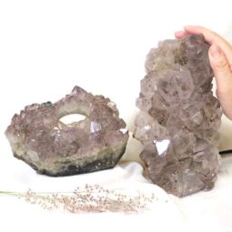 2.2Kg Natural Amethyst Crystal Lamp with Tea Light Candle Holder Set 2 Pieces S489 7 Natural White Amethyst Crystal Lamp with Tea Light Candle Holder Set 2 Pieces S489