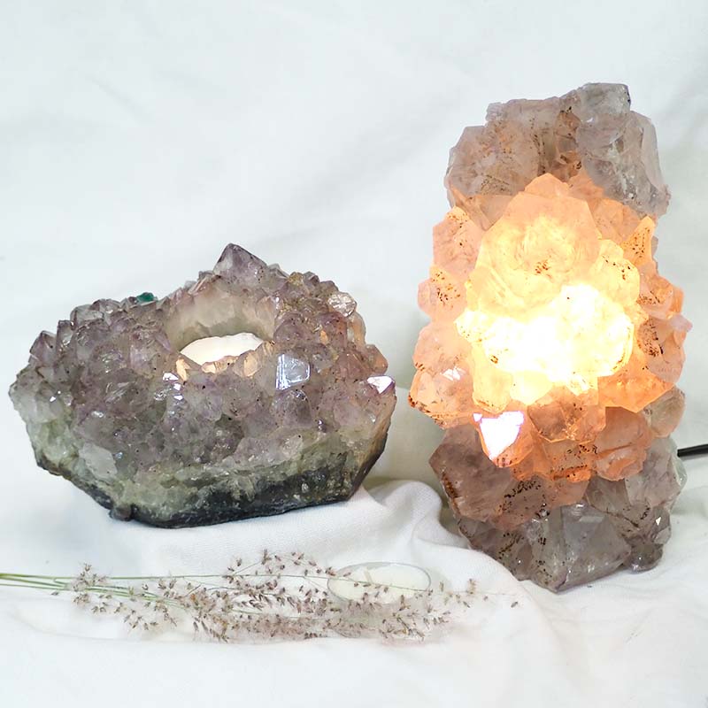 2.2Kg Natural Amethyst Crystal Lamp with Tea Light Candle Holder Set 2 Pieces S489 4 Natural White Amethyst Crystal Lamp with Tea Light Candle Holder Set 2 Pieces S489