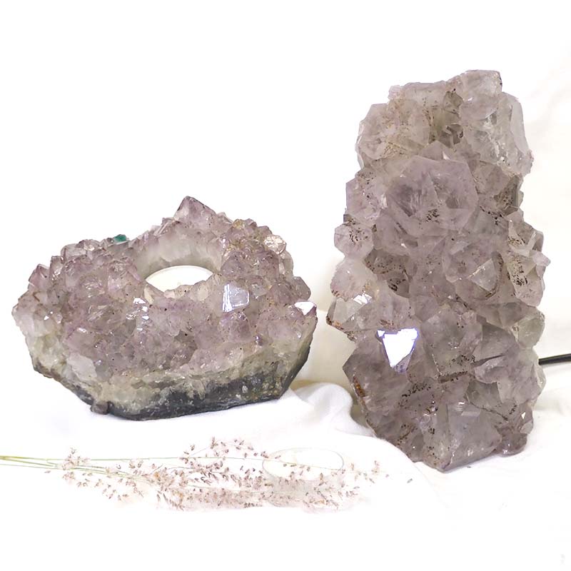 2.2Kg Natural Amethyst Crystal Lamp with Tea Light Candle Holder Set 2 Pieces S489 3 Natural White Amethyst Crystal Lamp with Tea Light Candle Holder Set 2 Pieces S489