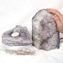 2.9Kg Natural Amethyst Crystal Lamp with Tea Light Candle Holder Set 2 Pieces S490 6 Natural White Amethyst Crystal Lamp with Tea Light Candle Holder Set 2 Pieces S490