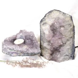 Natural White Amethyst Crystal Lamp with Tea Light Candle Holder Set 2 Pieces S490