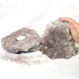 2.38Kg Natural White Amethyst Crystal Lamp with Tea Light Candle Holder Set 2 Pieces S492 7 Natural White Amethyst Crystal Lamp with Tea Light Candle Holder Set 2 Pieces S549