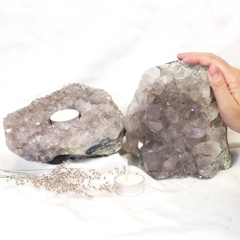 2.38Kg Natural White Amethyst Crystal Lamp with Tea Light Candle Holder Set 2 Pieces S492 5 Natural White Amethyst Crystal Lamp with Tea Light Candle Holder Set 2 Pieces S549
