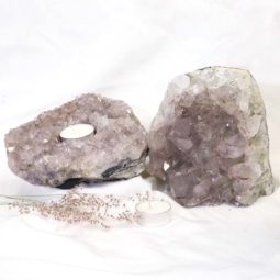 Natural White Amethyst Crystal Lamp with Tea Light Candle Holder Set 2 Pieces S549