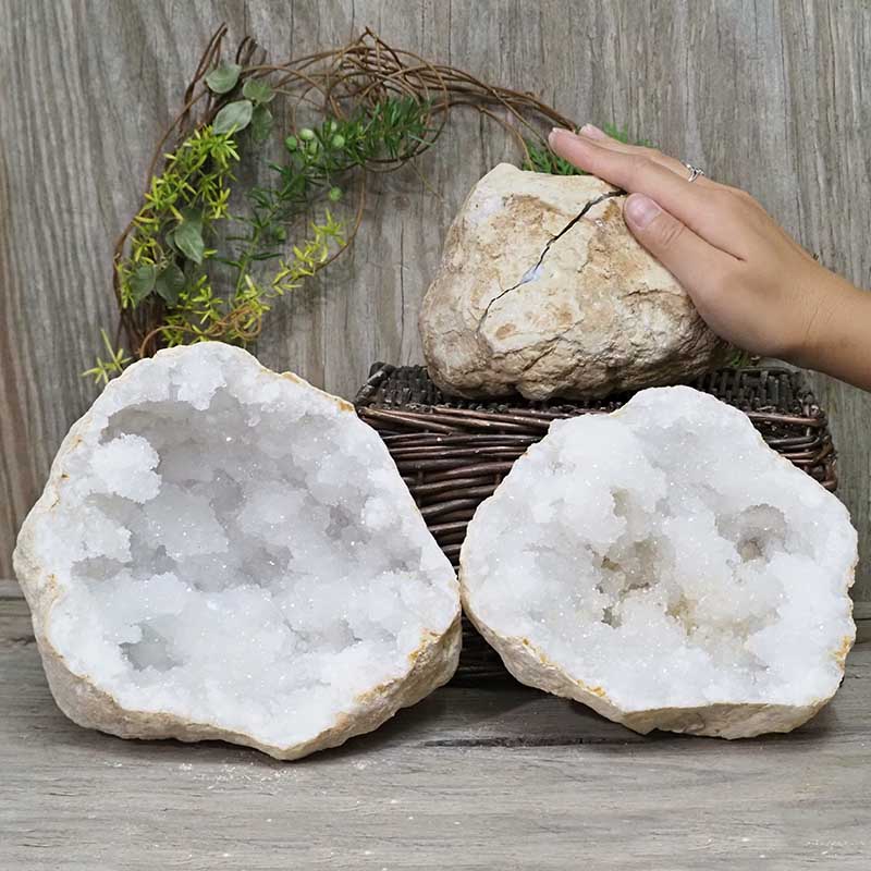 Natural Calcite Geode Pair - 2 Small Geodes Set N1123 4 Natural Calcite Geode Pair – 2 Small Geodes Set N1123 | Himalayan Salt Factory